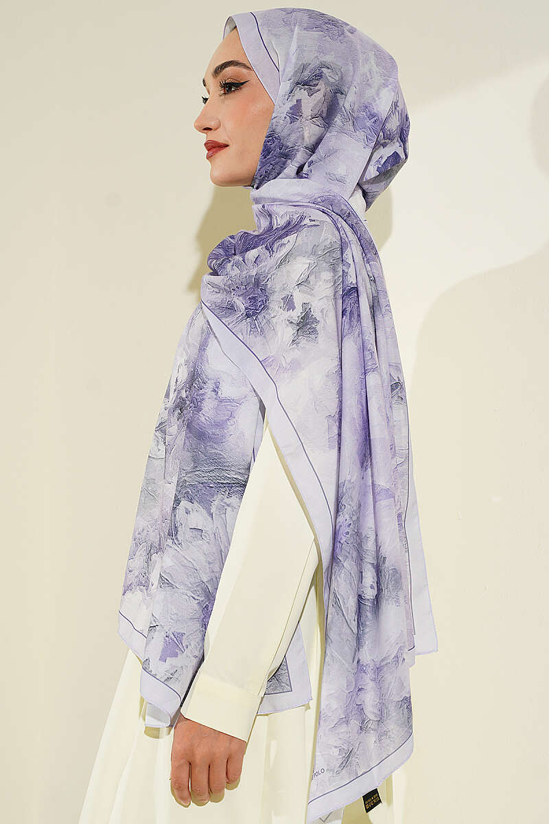 Floral Shawl with Fine Stripes - Lilac