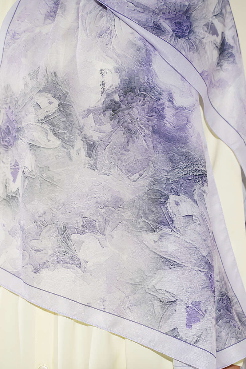 Floral Shawl with Fine Stripes - Lilac