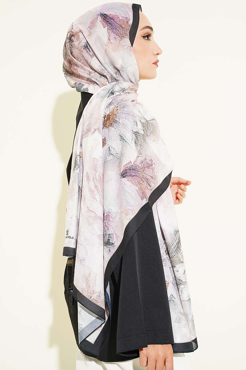 Floral Shawl with Fine Stripes - Black