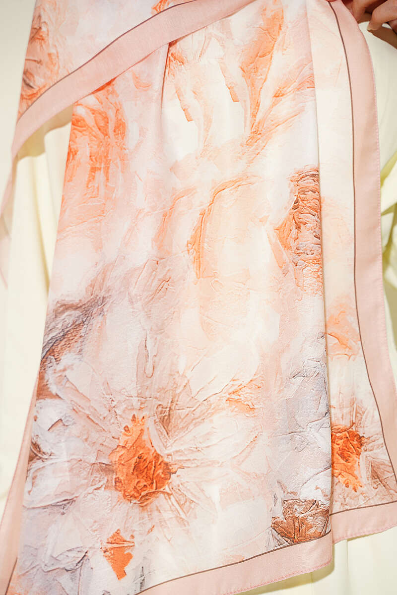 Floral Shawl with Fine Stripes - Salmon