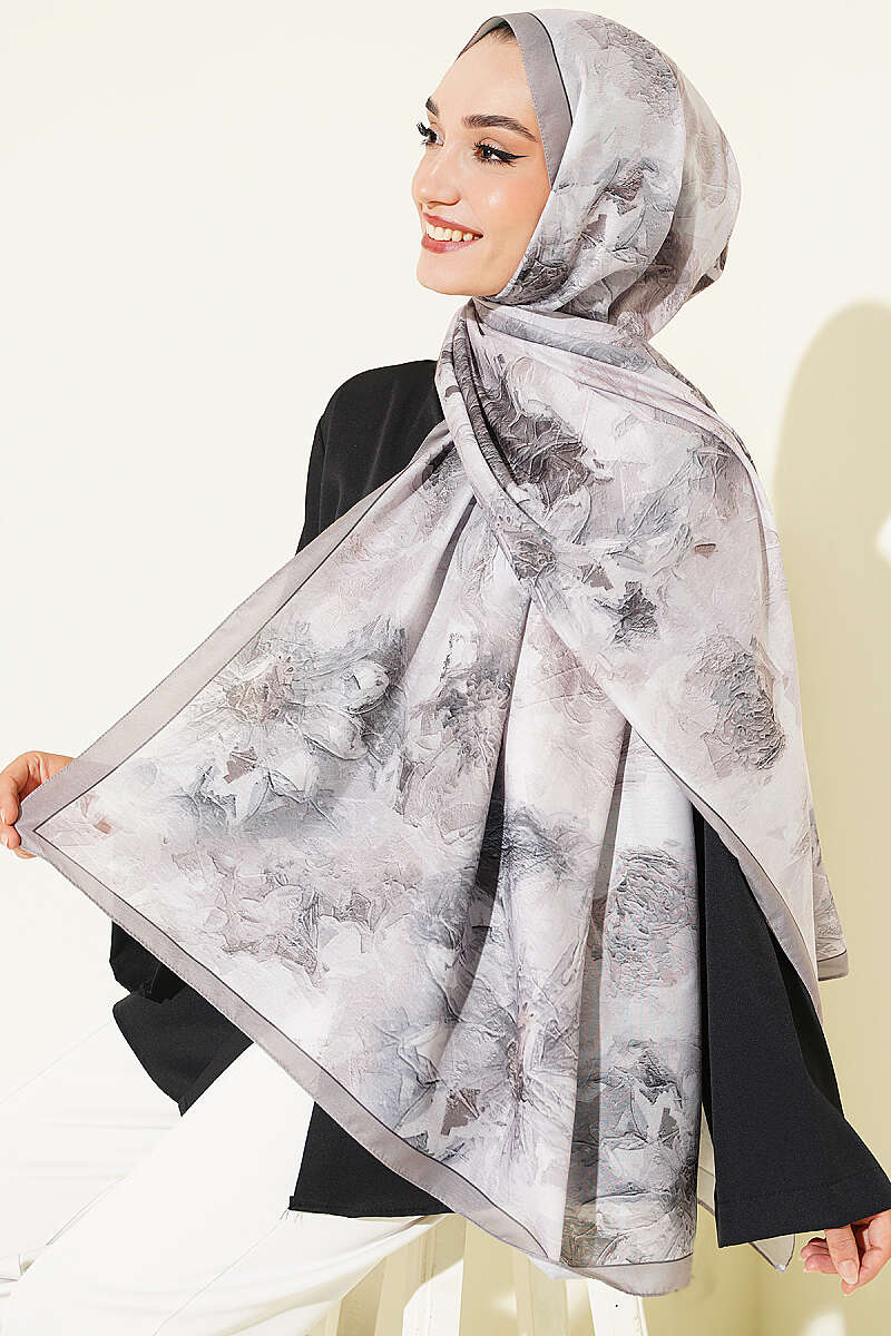 Floral Shawl with Fine Stripes - Mink