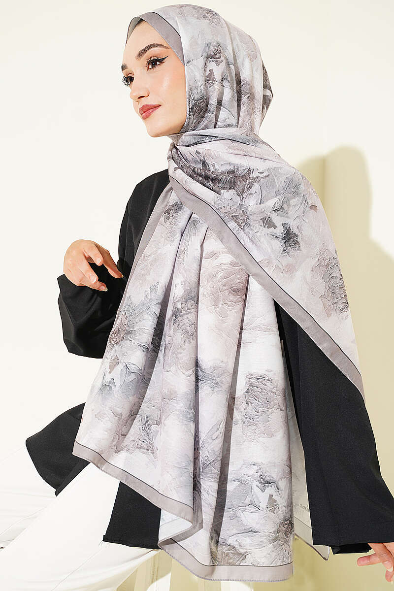 Floral Shawl with Fine Stripes - Mink