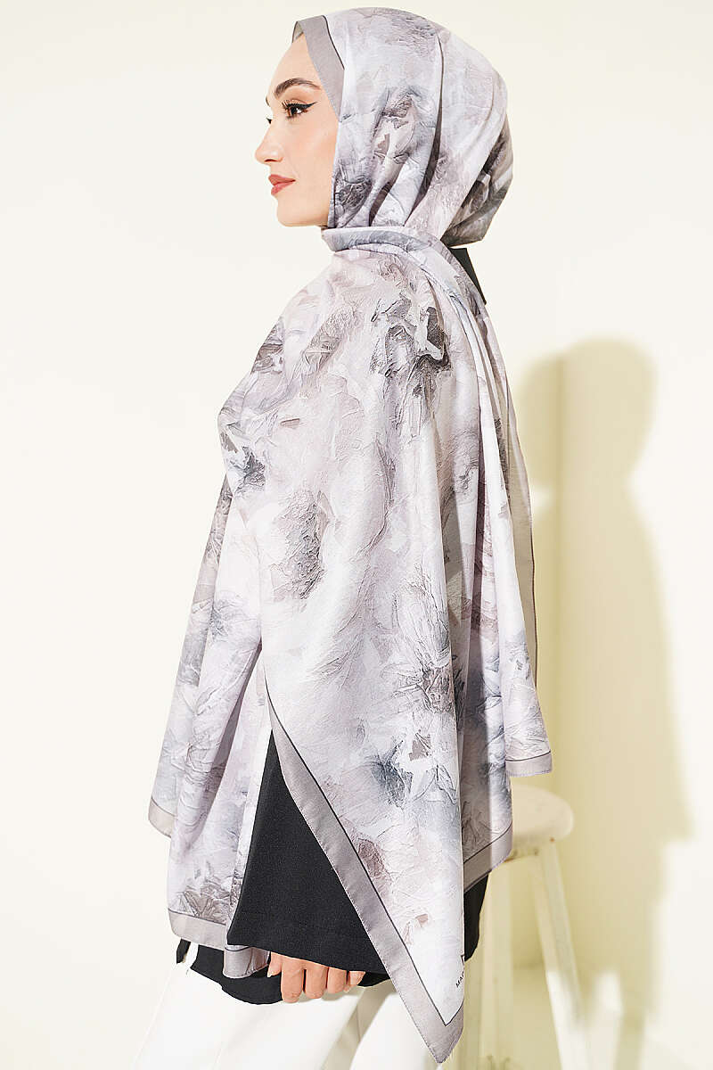 Floral Shawl with Fine Stripes - Mink