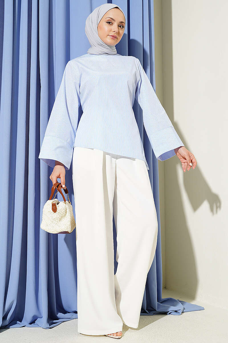 Asymmetric Pinstripe Tunic - Blue