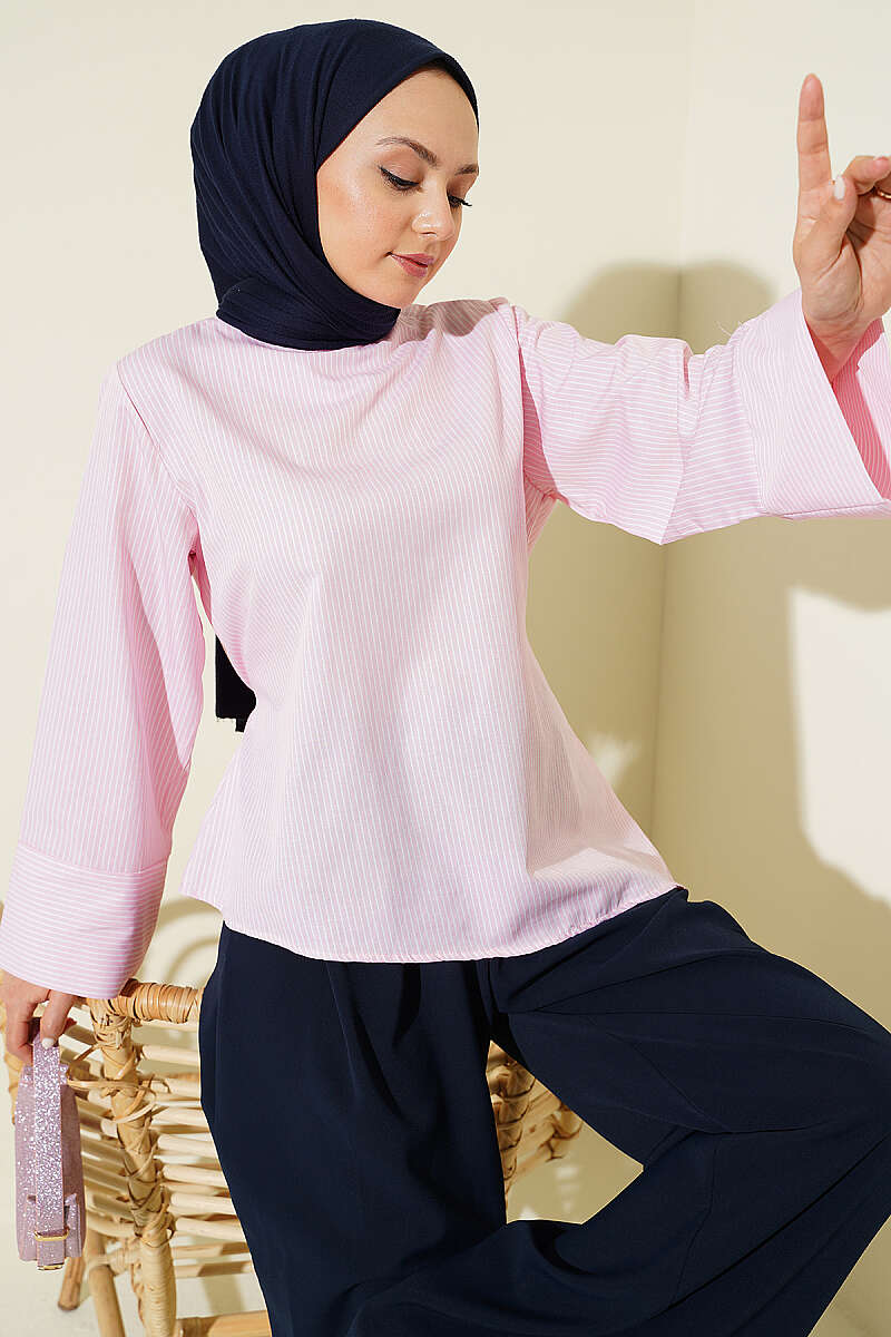 Asymmetric Pinstripe Tunic - Pink