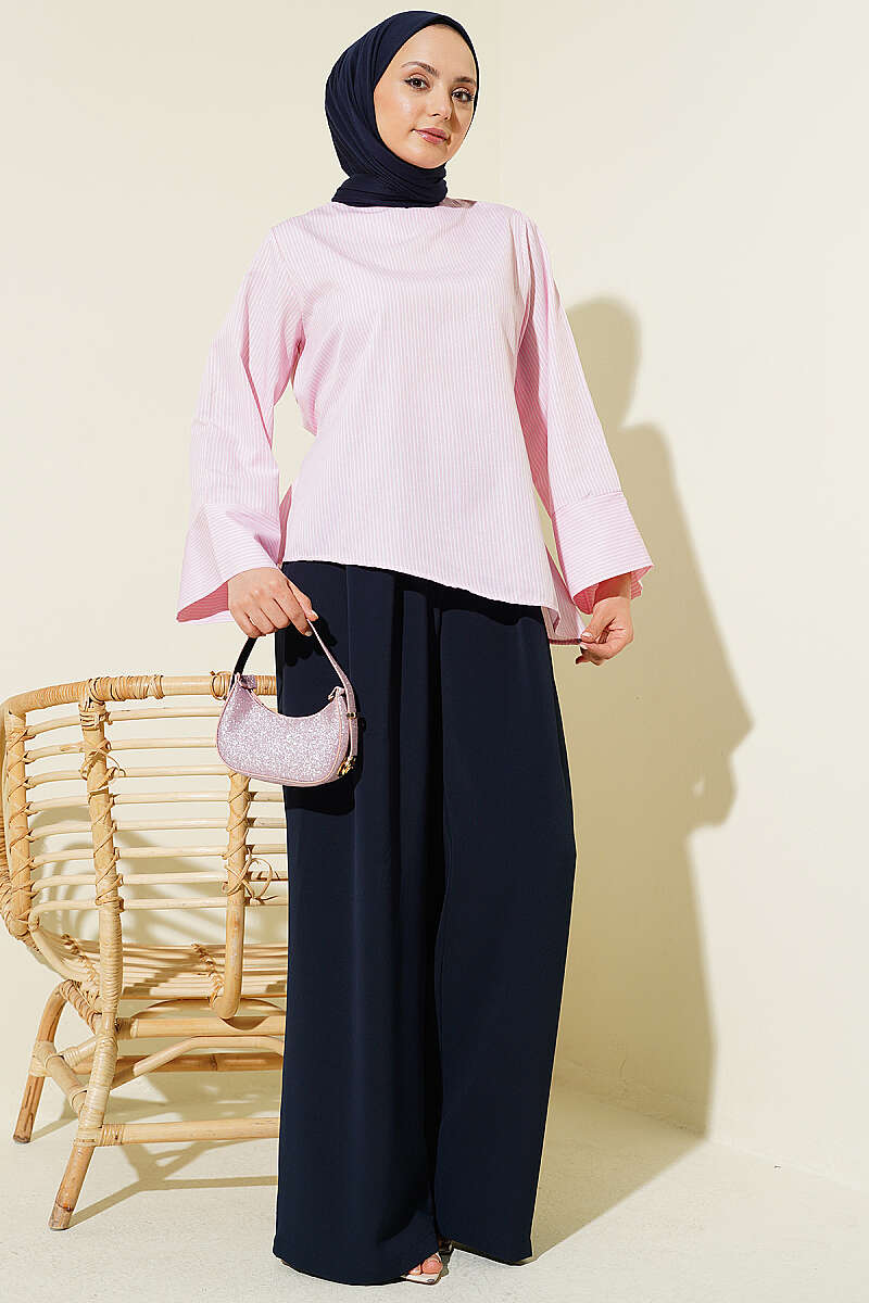 Asymmetric Pinstripe Tunic - Pink