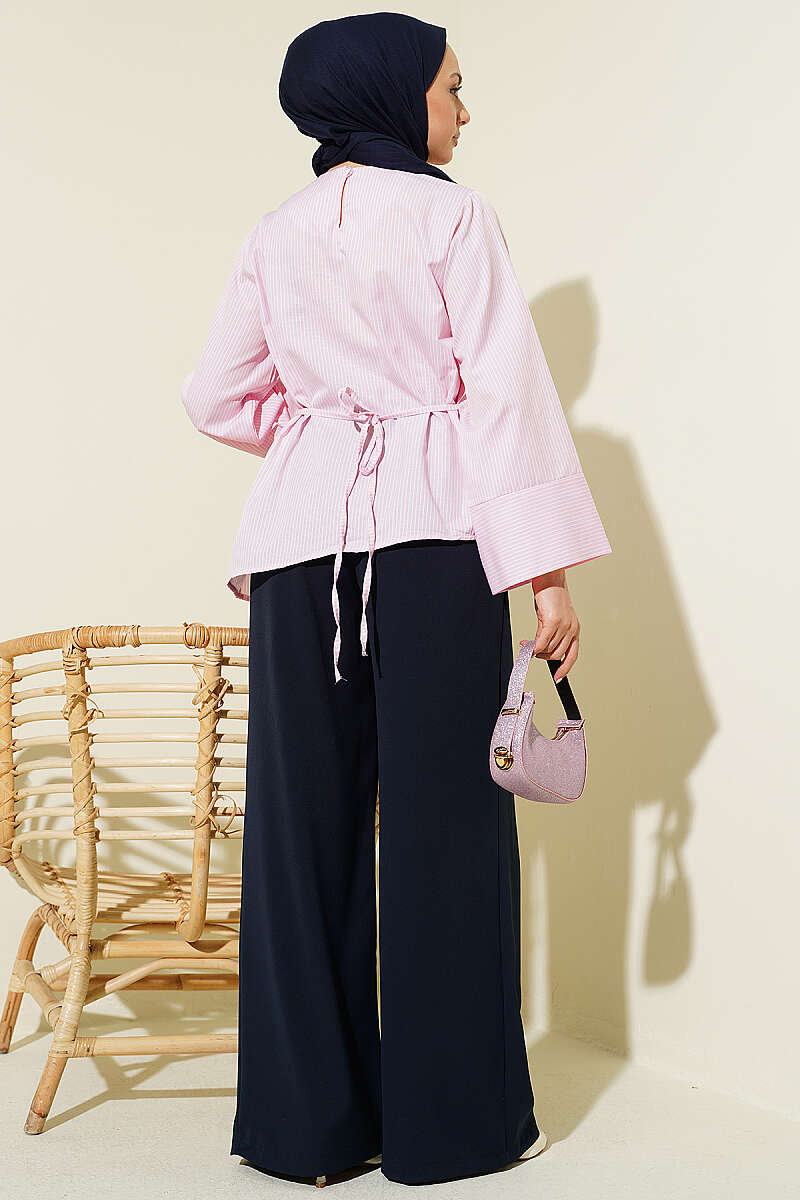 Asymmetric Pinstripe Tunic - Pink