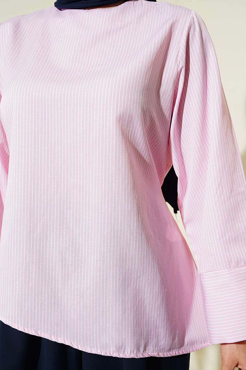 Asymmetric Pinstripe Tunic - Pink