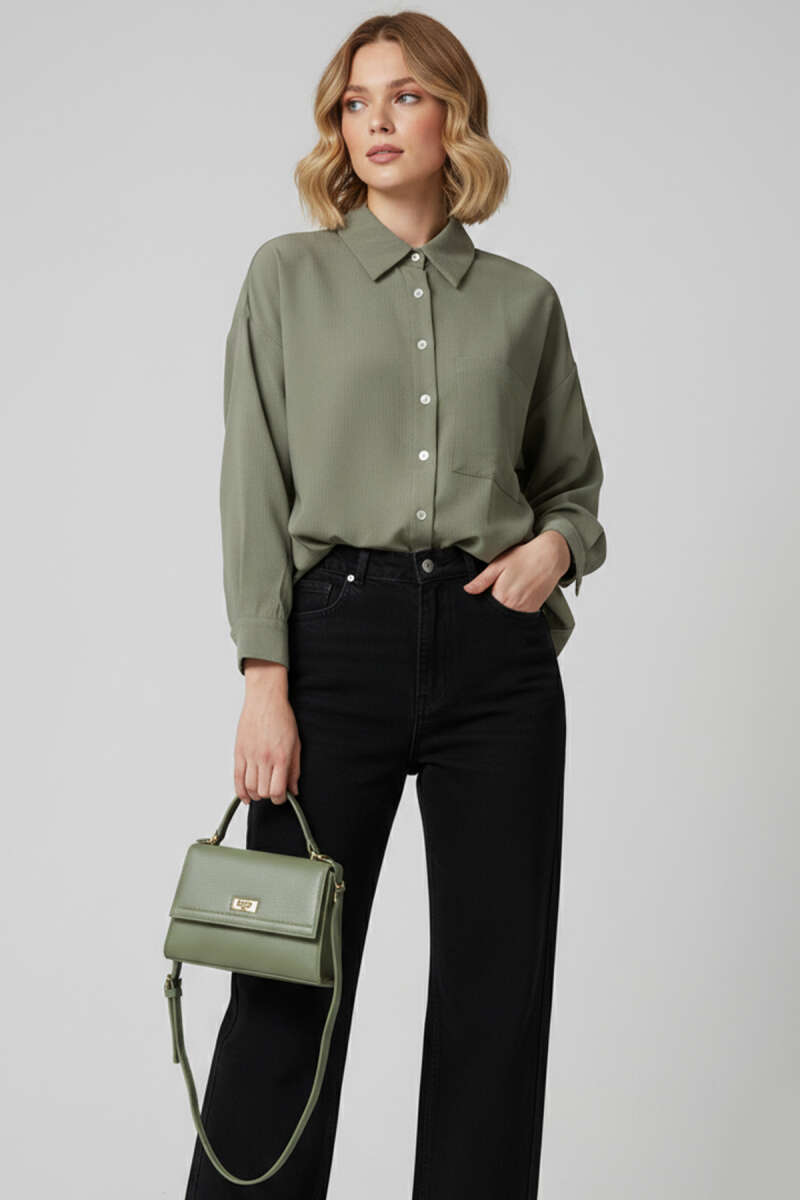 Pinstripe Button Shirt - Khaki
