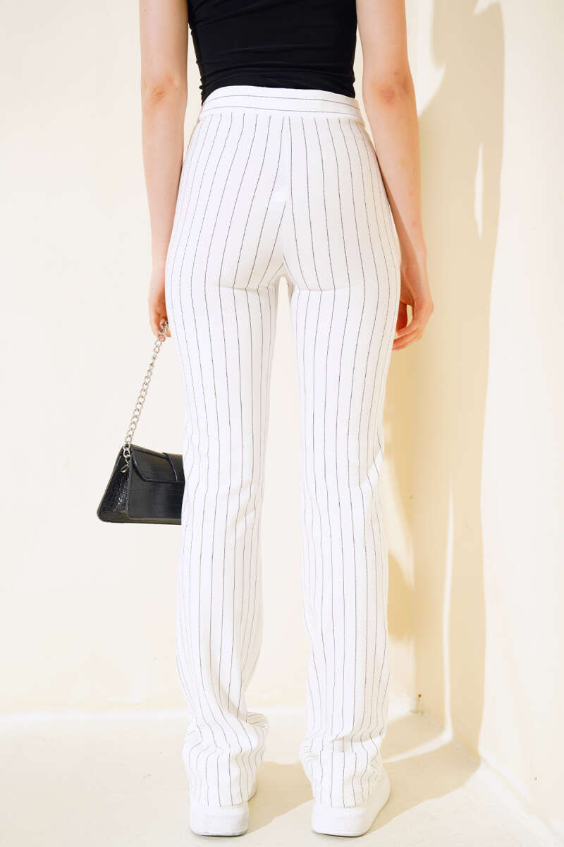 Pinstripe Flared Pants - White