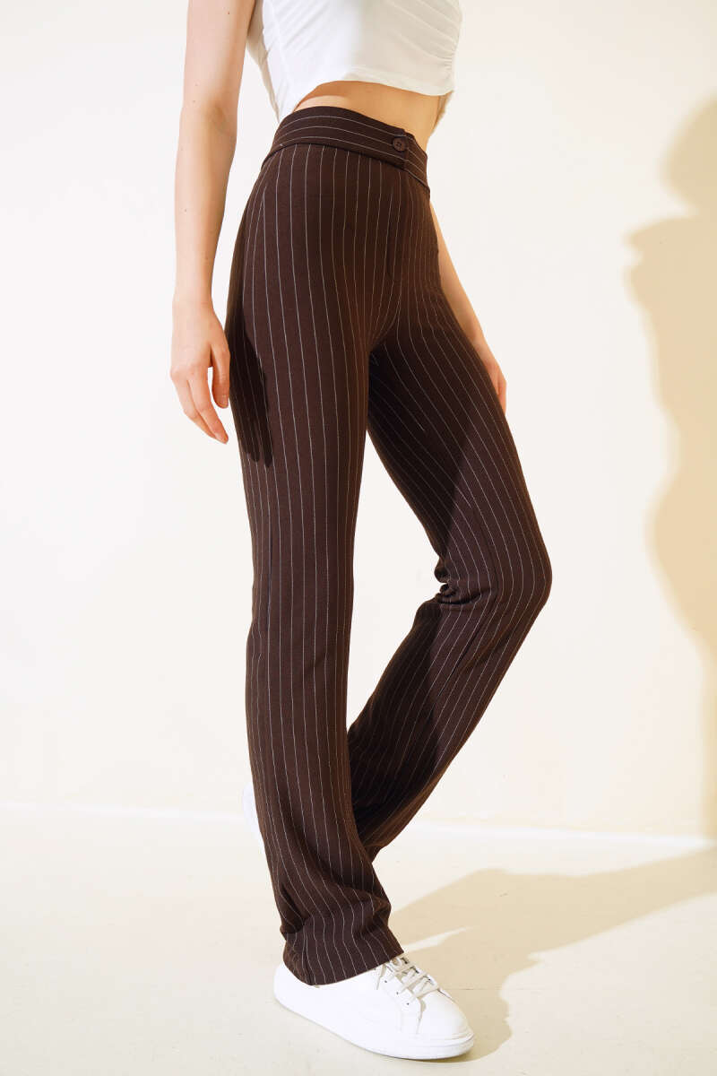 Pinstripe Flared Pants - Brown