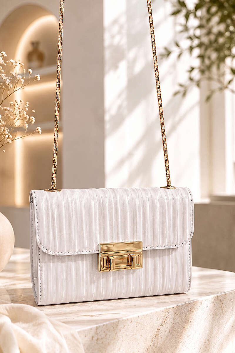 Pinstripe Handbag - White