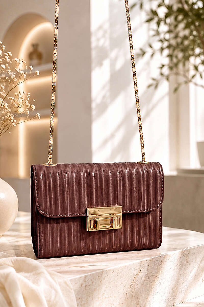Pinstripe Handbag - Brown