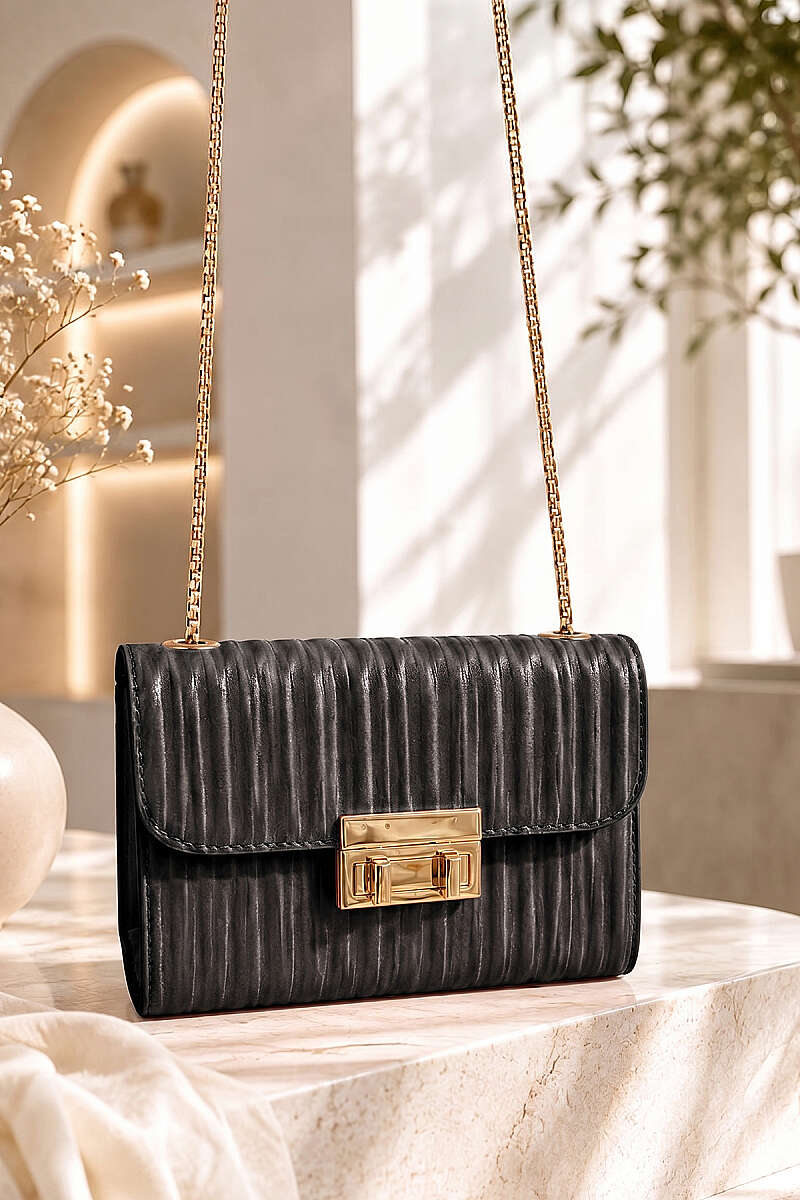 Pinstripe Handbag - Black