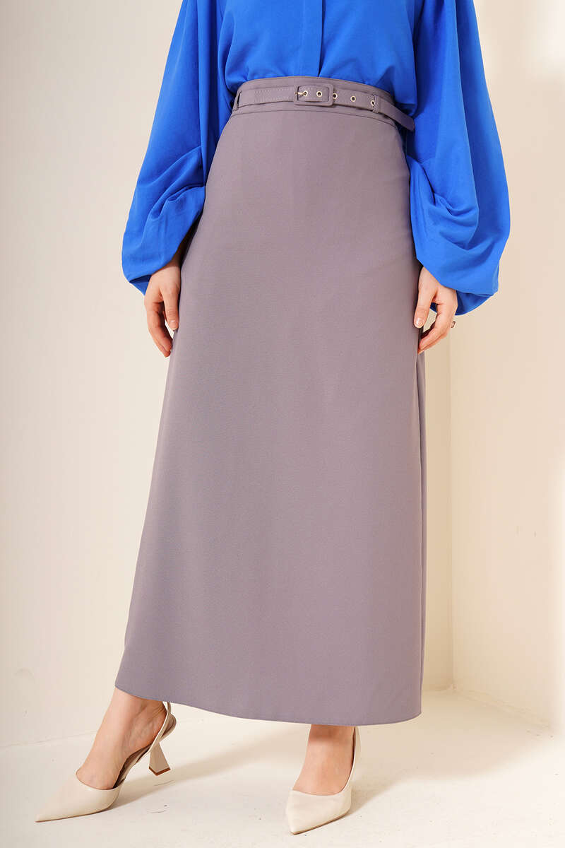 Thin-Belt Pencil Skirt - Grey