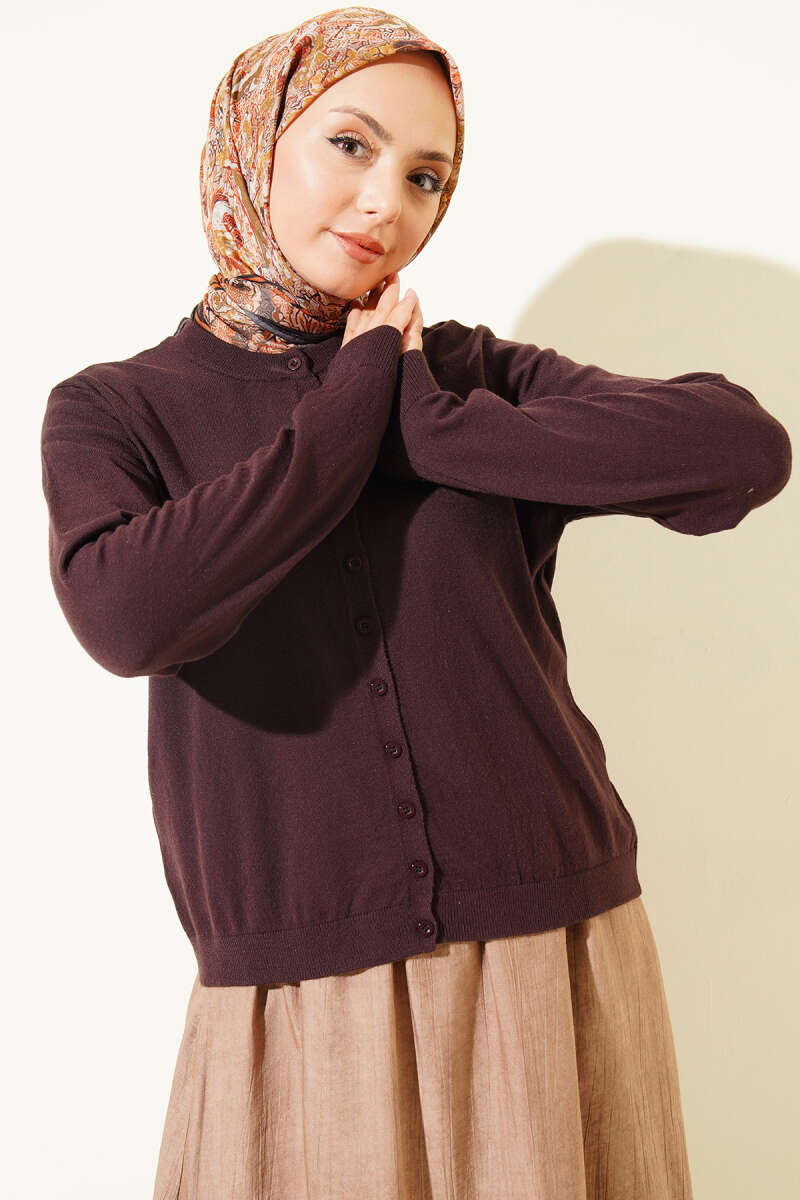Fine-Knit Button Cardigan - Dark Brown