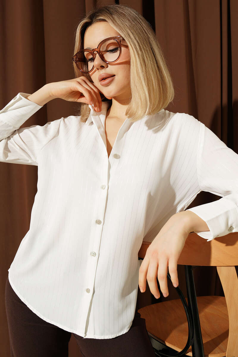 Fine Glitter-Stripe Shirt - Platinum