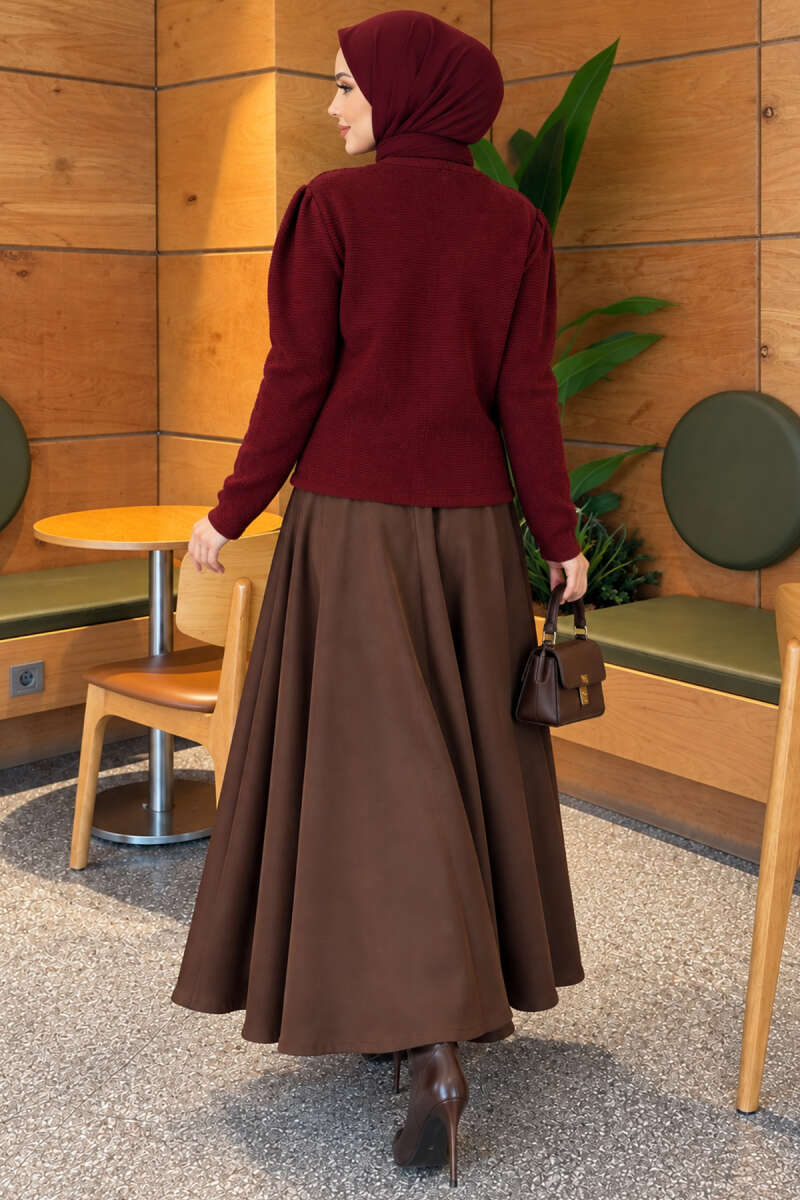 Knit Cardigan with Pearl Buttons - Burgundy