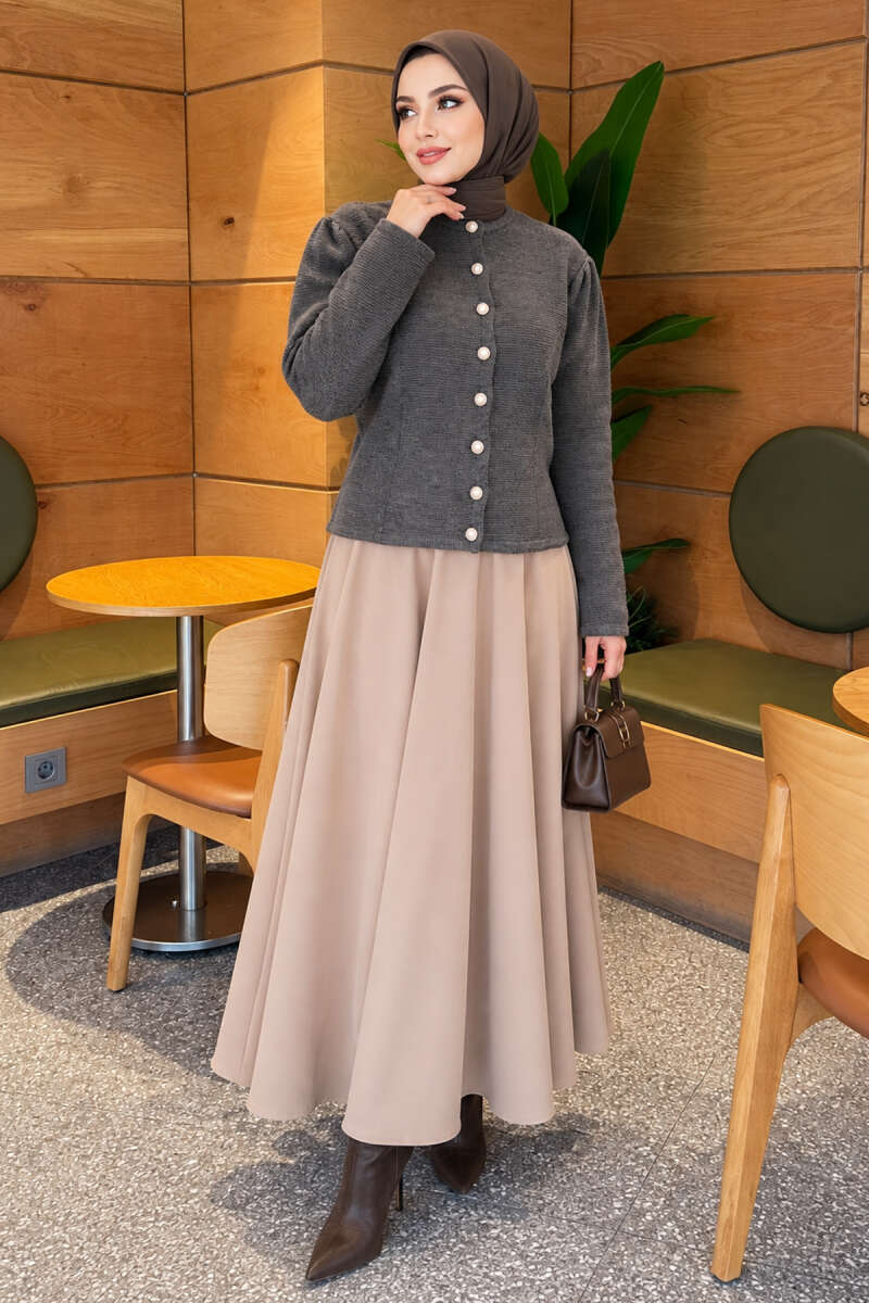 Knit Cardigan with Pearl Buttons - Smoke Grey