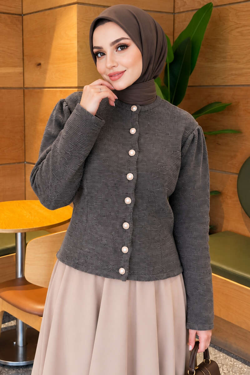 Knit Cardigan with Pearl Buttons - Smoke Grey