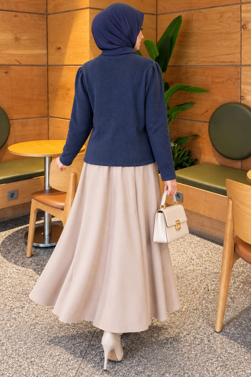 Knit Cardigan with Pearl Buttons - Indigo