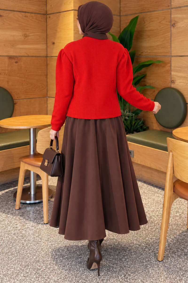Knit Cardigan with Pearl Buttons - Red