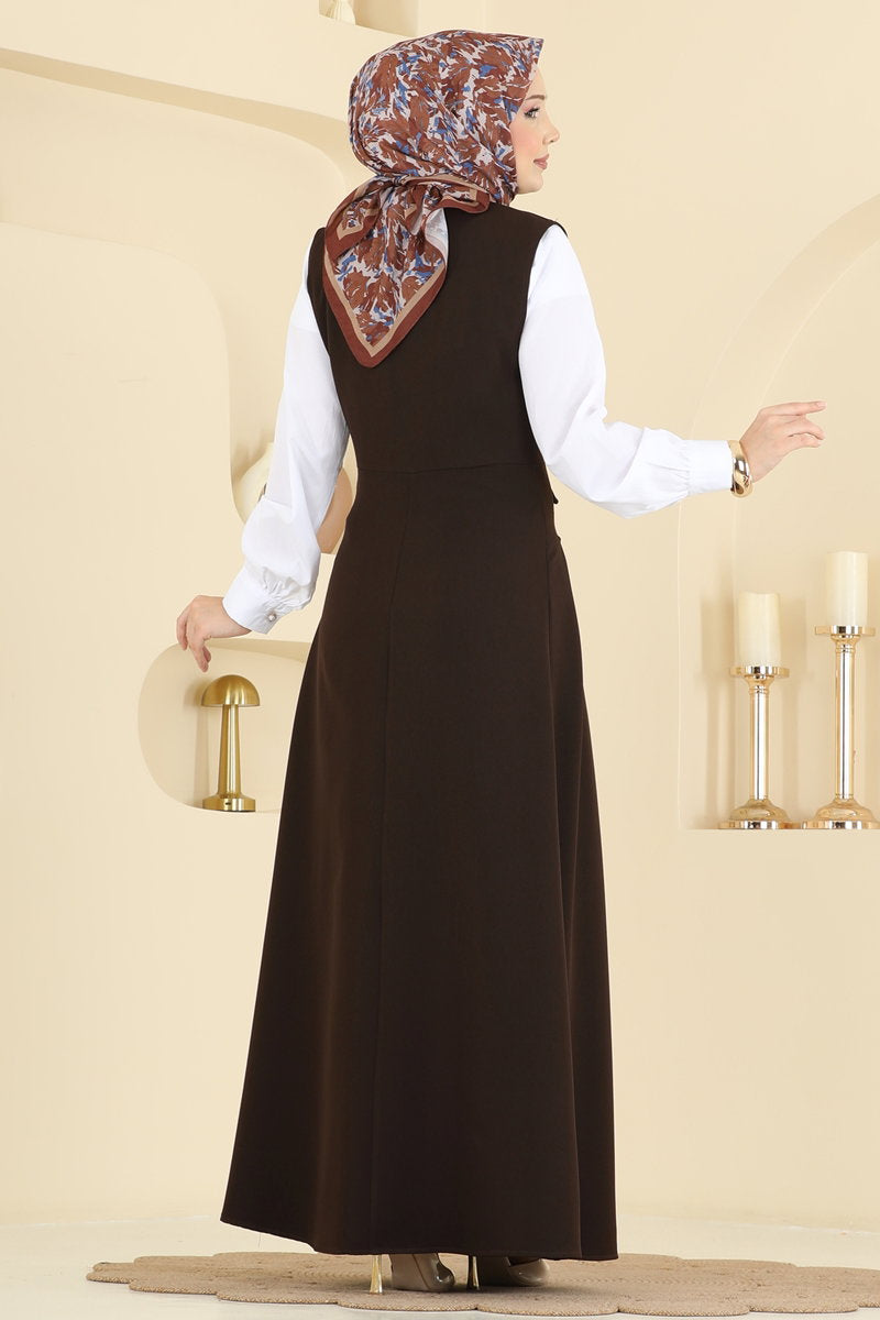 Double Knit Vest Set with Pearl Buttons - Brown