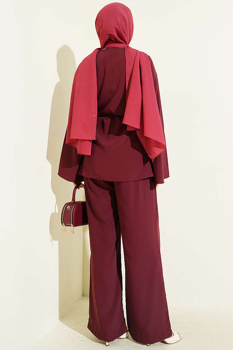 Dart Two-Piece Set with Pearl Buttons - Burgundy