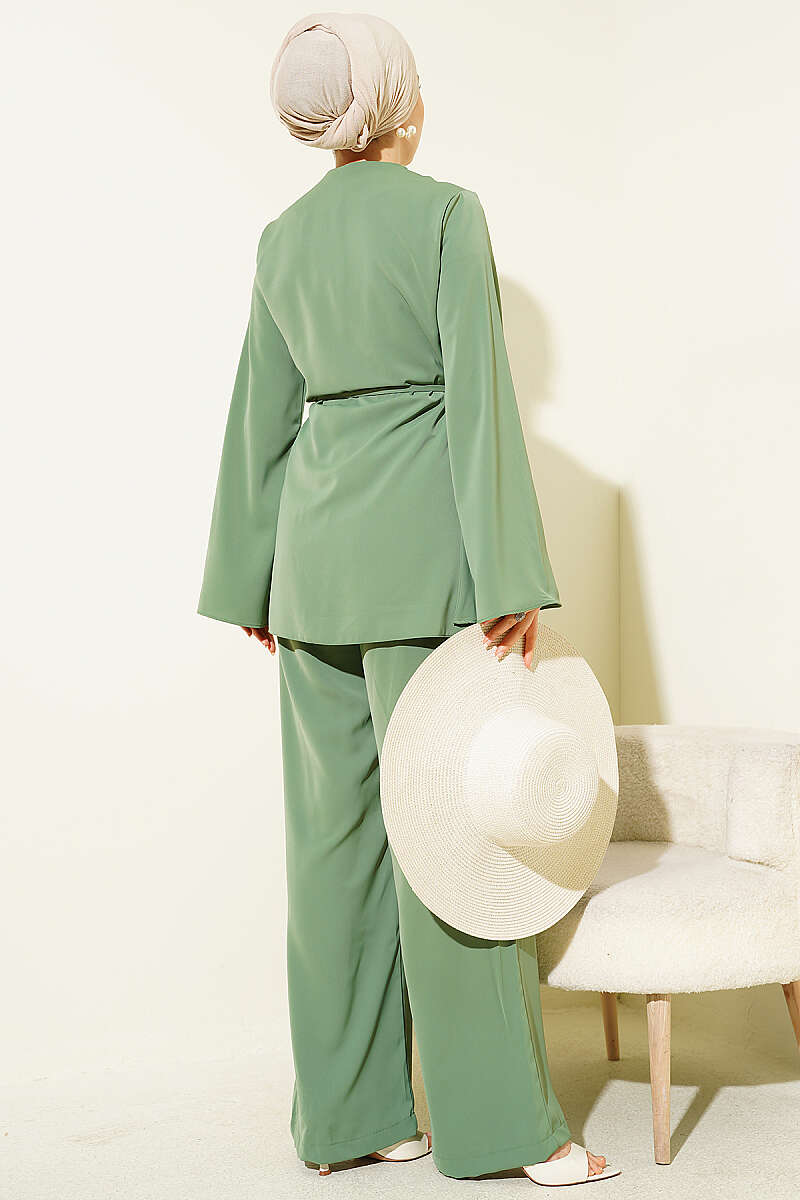 Dart Two-Piece Set with Pearl Buttons - Khaki