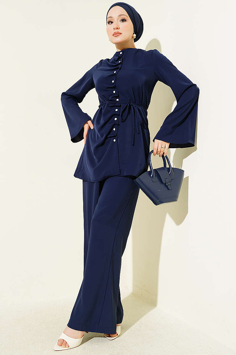 Dart Two-Piece Set with Pearl Buttons - Navy