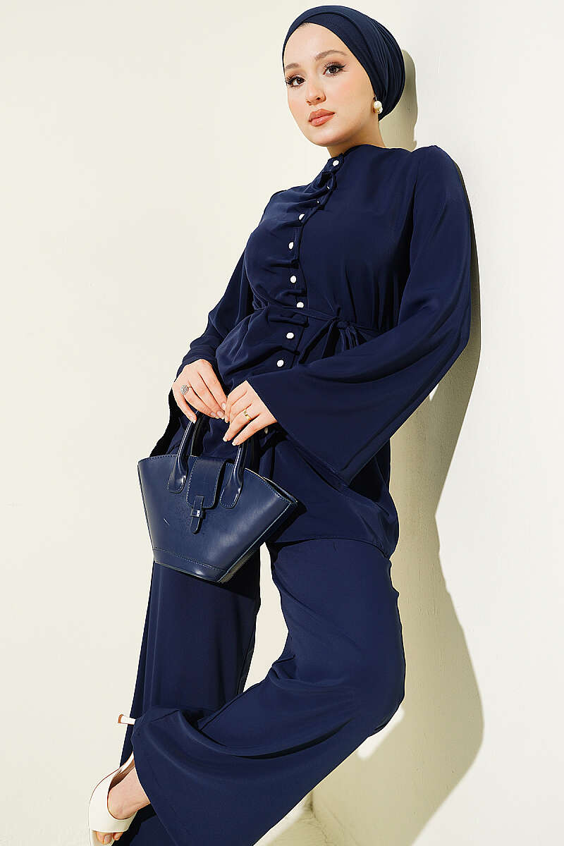 Dart Two-Piece Set with Pearl Buttons - Navy