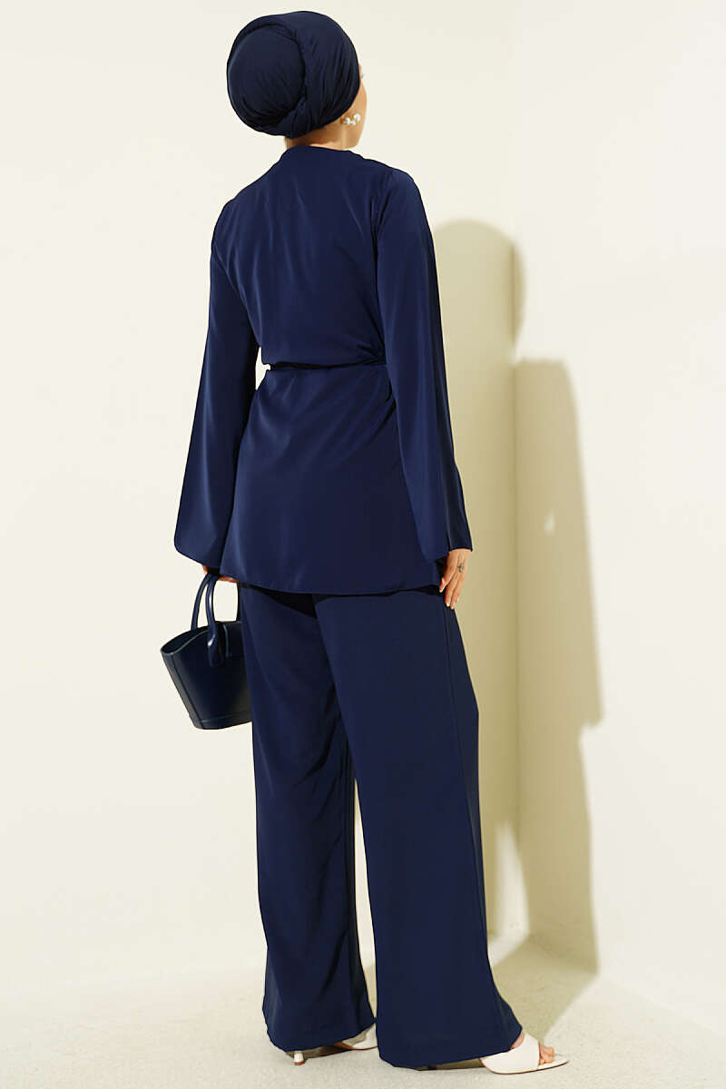 Dart Two-Piece Set with Pearl Buttons - Navy