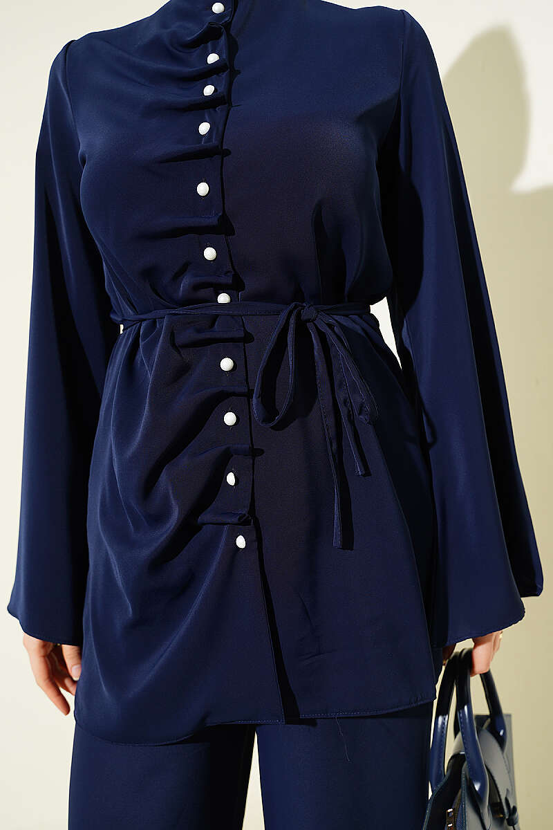 Dart Two-Piece Set with Pearl Buttons - Navy