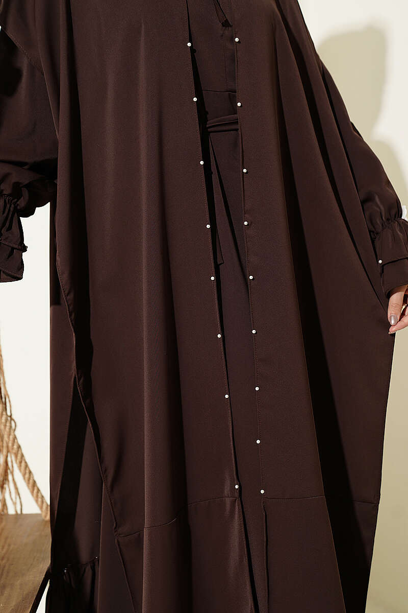 Cape Dress with Pearl Butterfly Detail - Brown