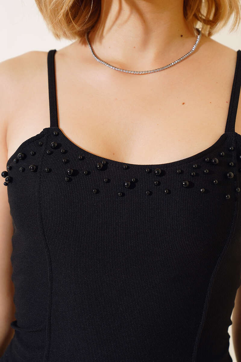 Pearl-Embellished Blouse - Black