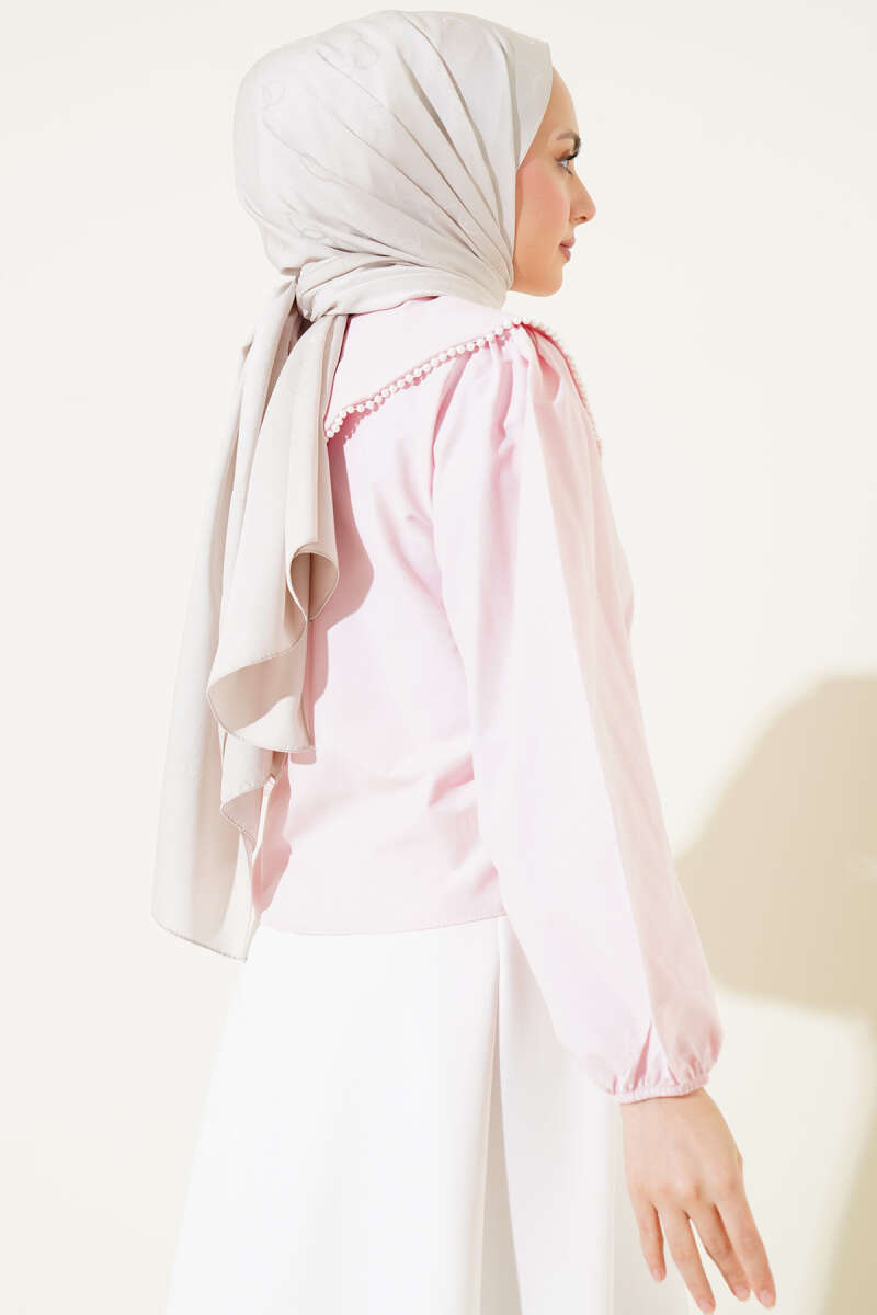 Short Sailor-Collar Shirt with Pearls - Pink