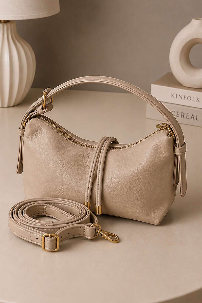 Baguette Bag with Cord Accessory - Beige
