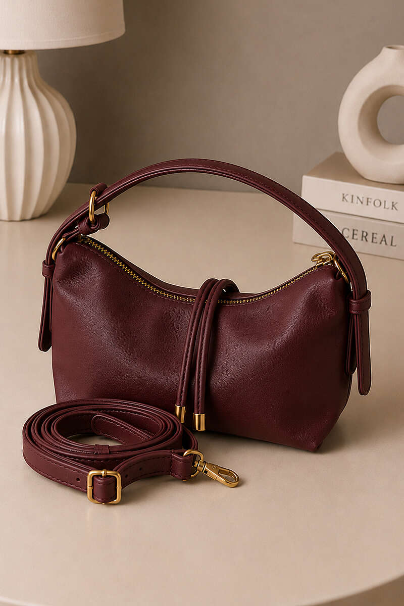 Baguette Bag with Cord Accessory - Burgundy