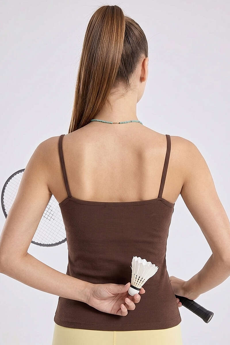 Padded Bustier with Spaghetti Straps - Brown