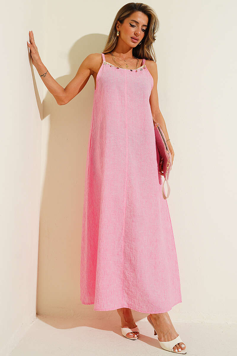 Strappy Dress with Seashell Neckline - Pink
