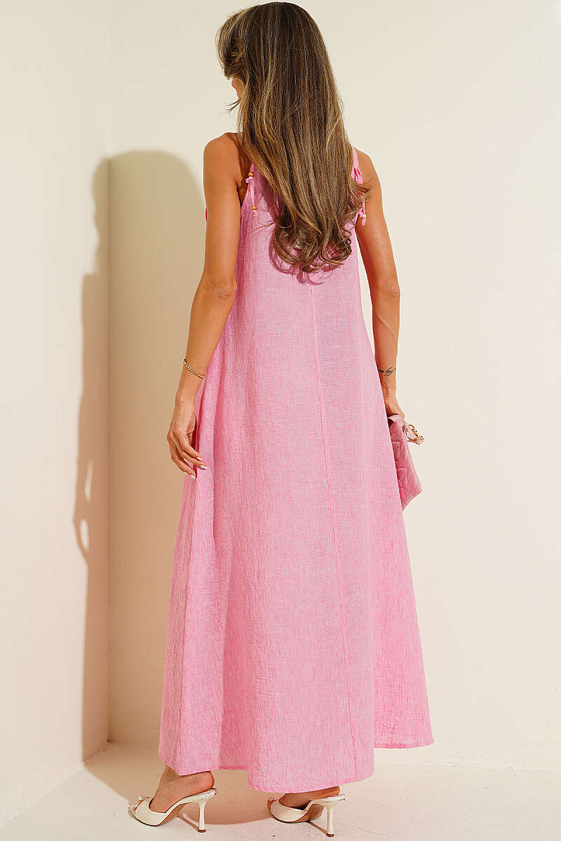 Strappy Dress with Seashell Neckline - Pink