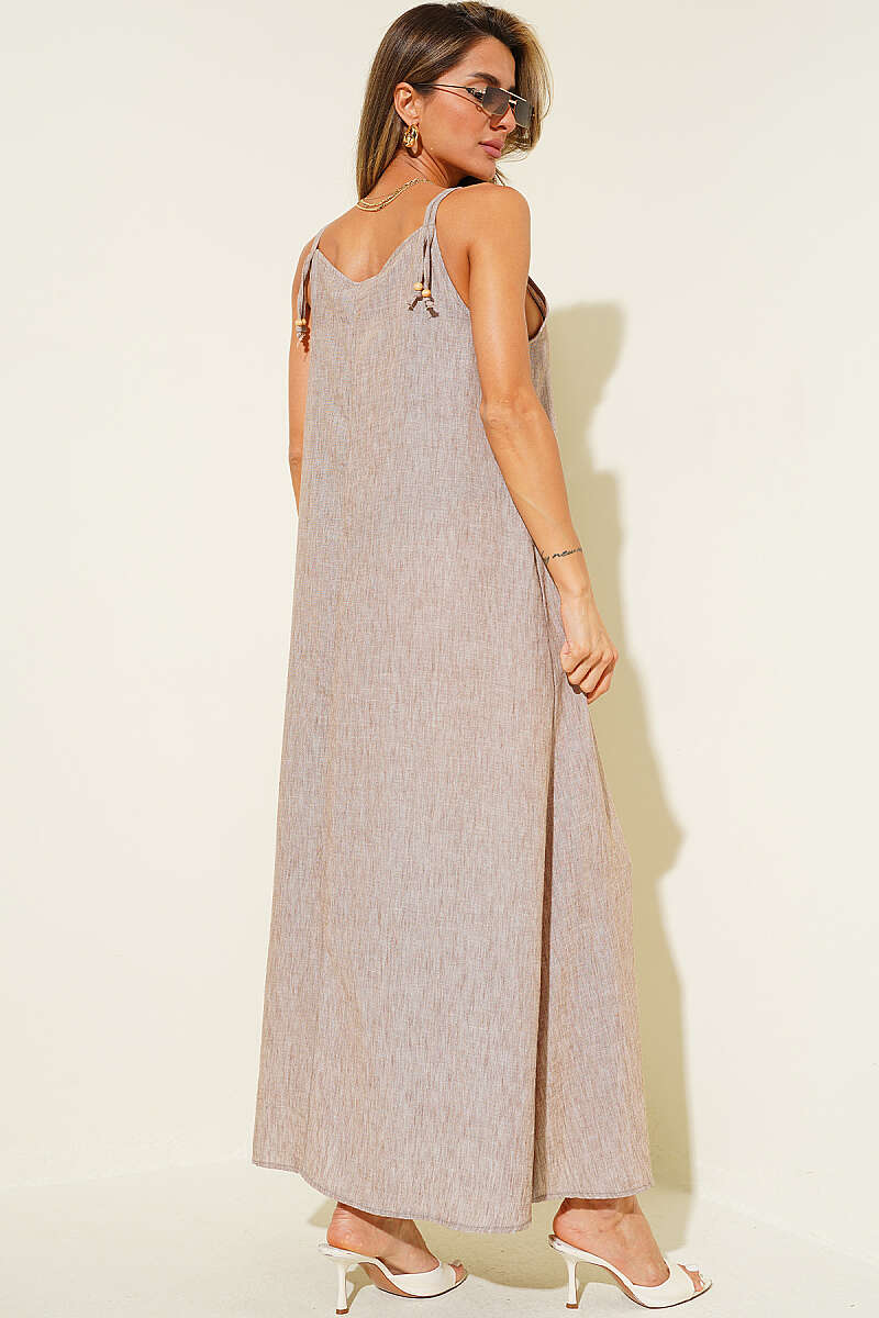 Strappy Dress with Seashell Neckline - Mink