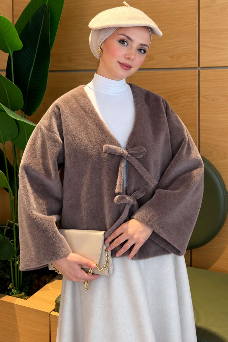 Basic Brushed Jacket with Cord Detail - Mink