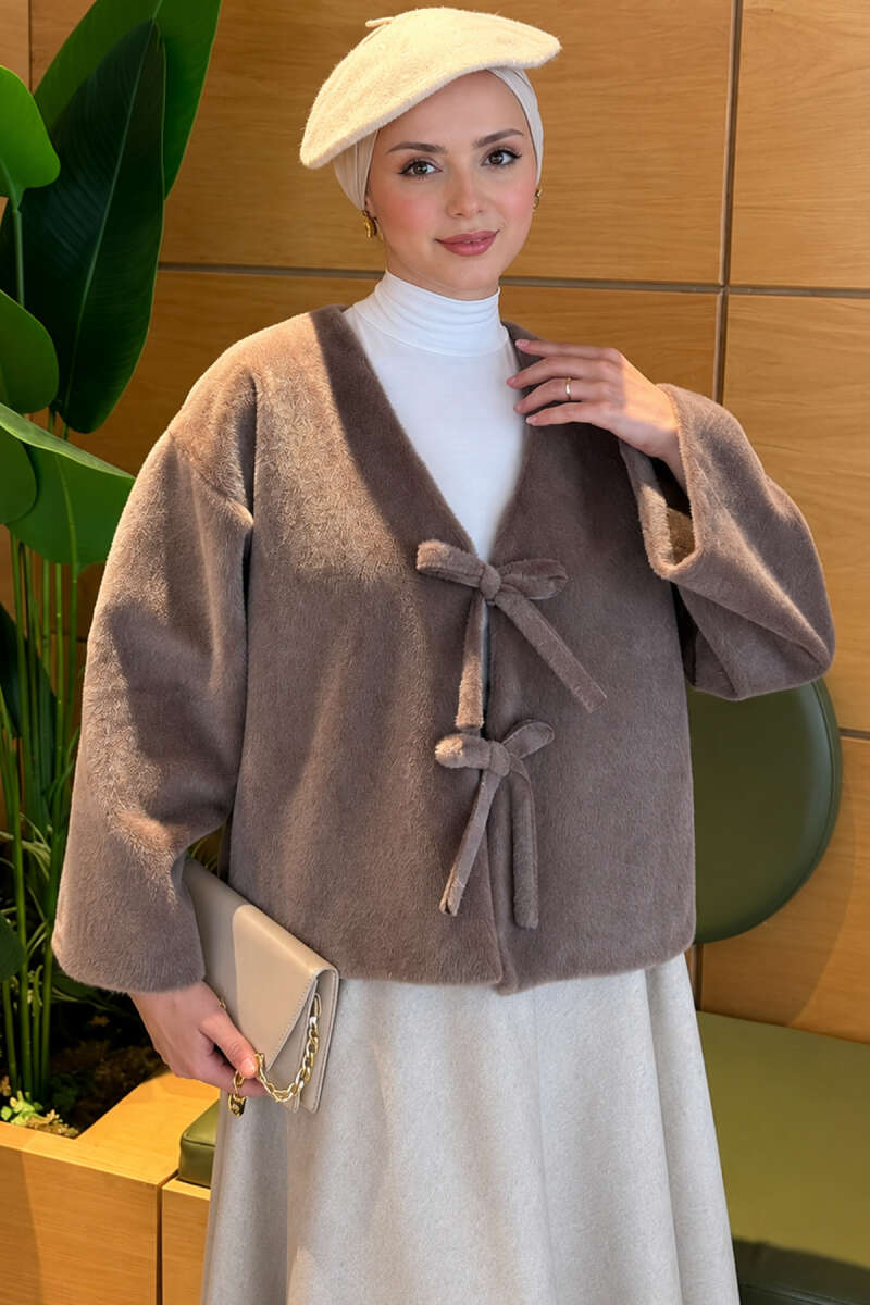 Basic Brushed Jacket with Cord Detail - Mink