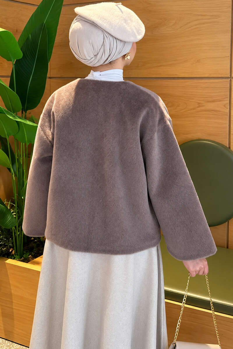 Basic Brushed Jacket with Cord Detail - Mink