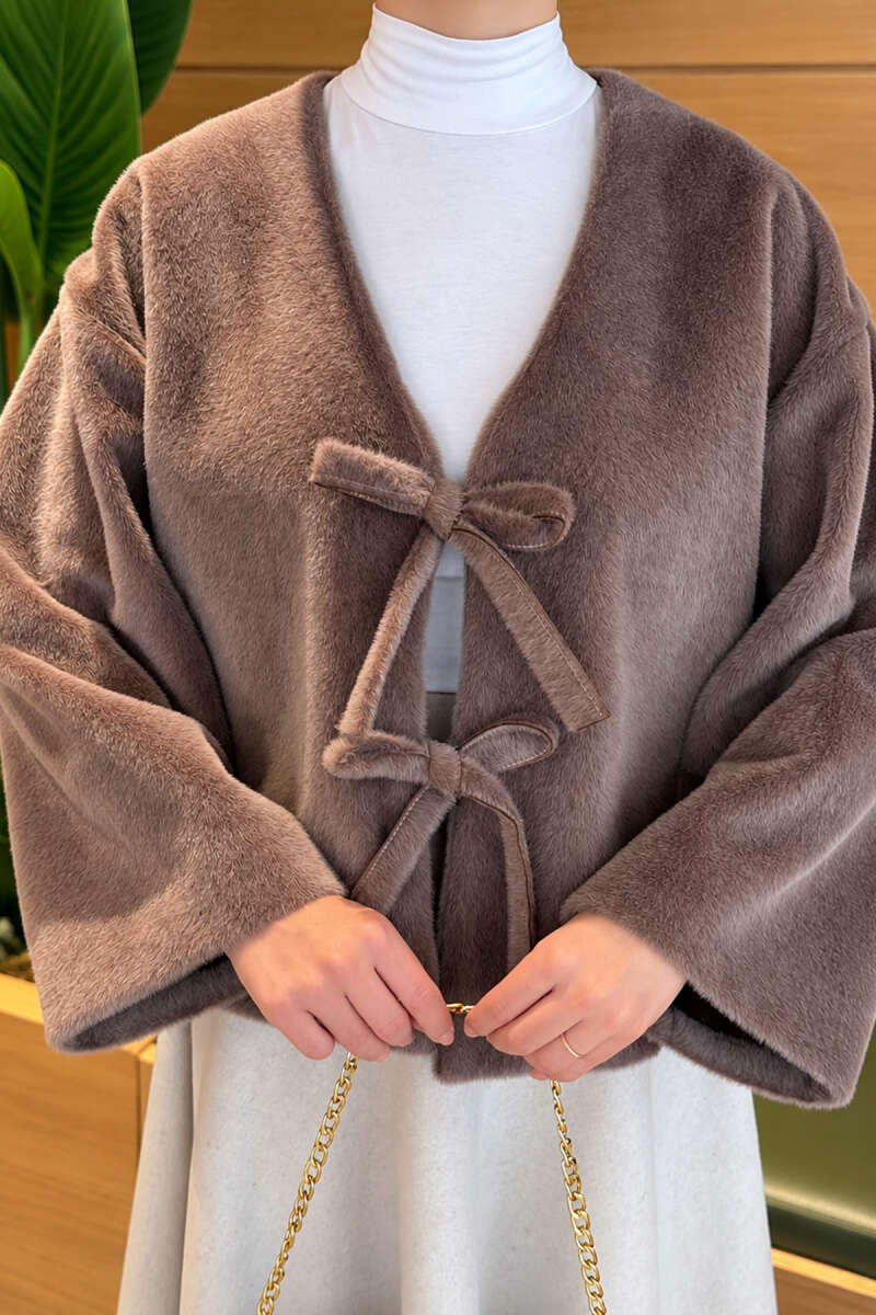 Basic Brushed Jacket with Cord Detail - Mink