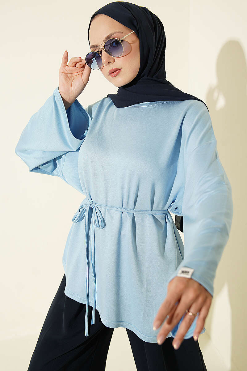 Tunic with Emblem and Tie Cord - Light Blue