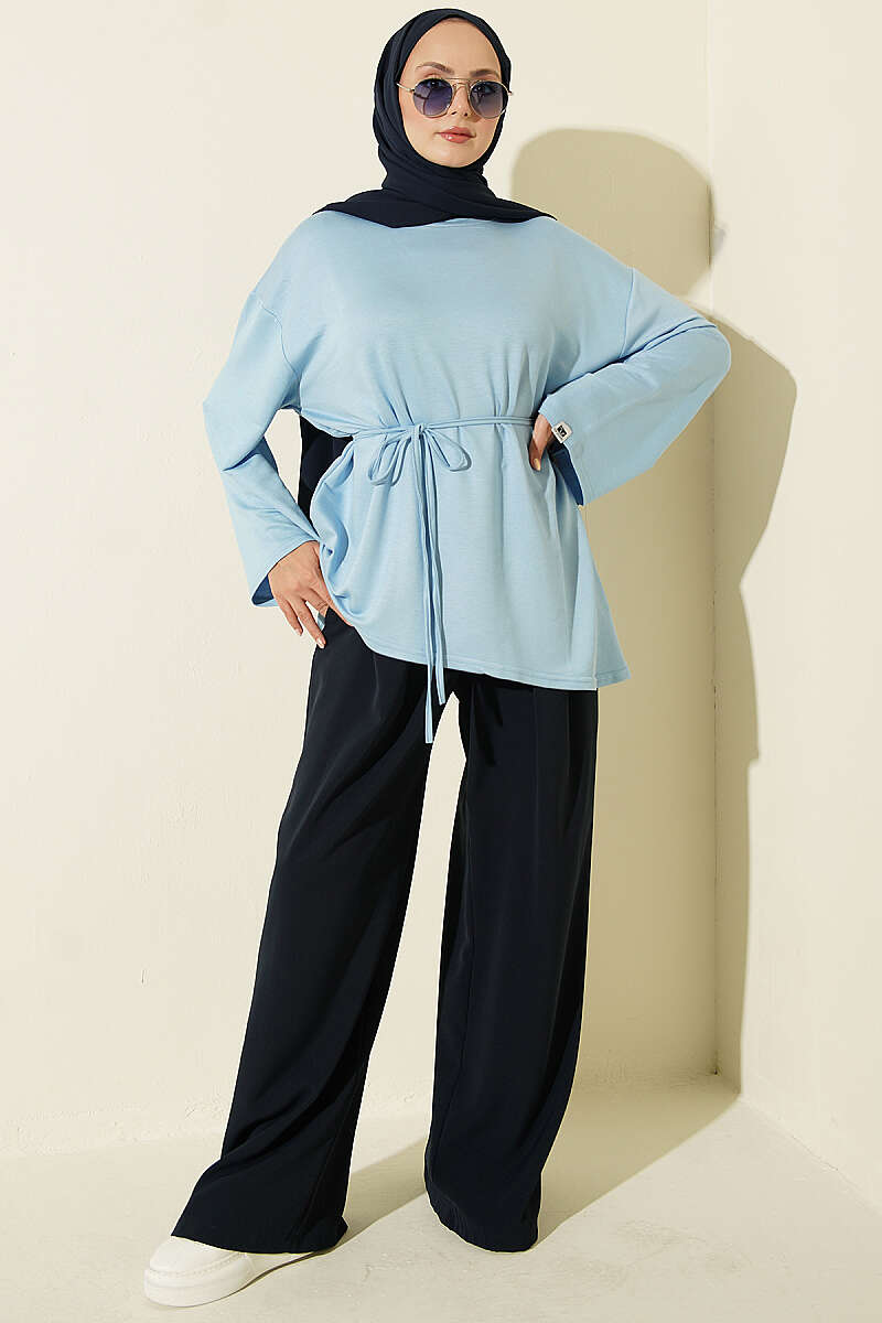 Tunic with Emblem and Tie Cord - Light Blue
