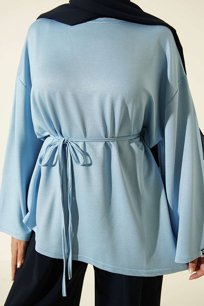 Tunic with Emblem and Tie Cord - Light Blue