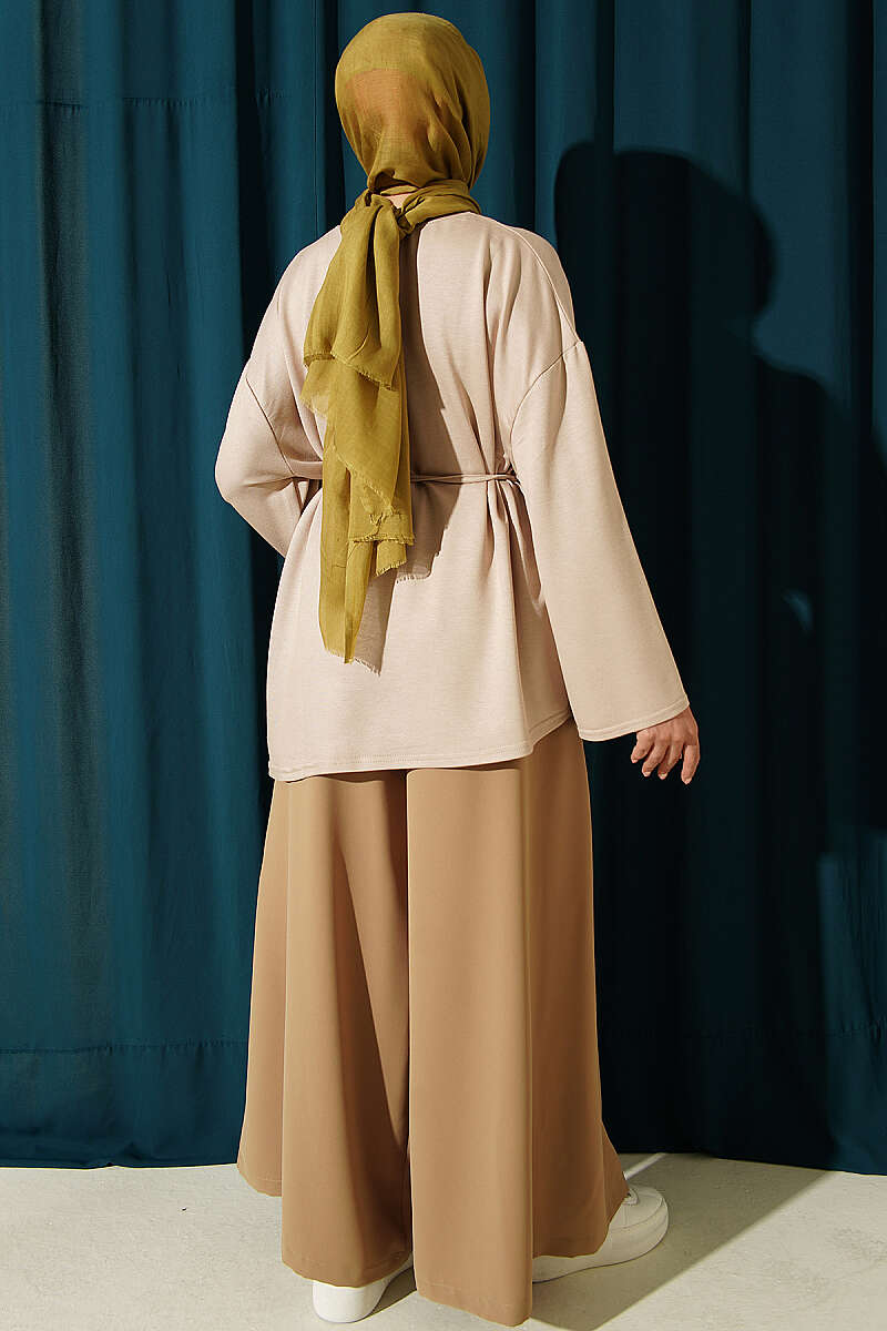 Tunic with Emblem and Tie Cord - Beige